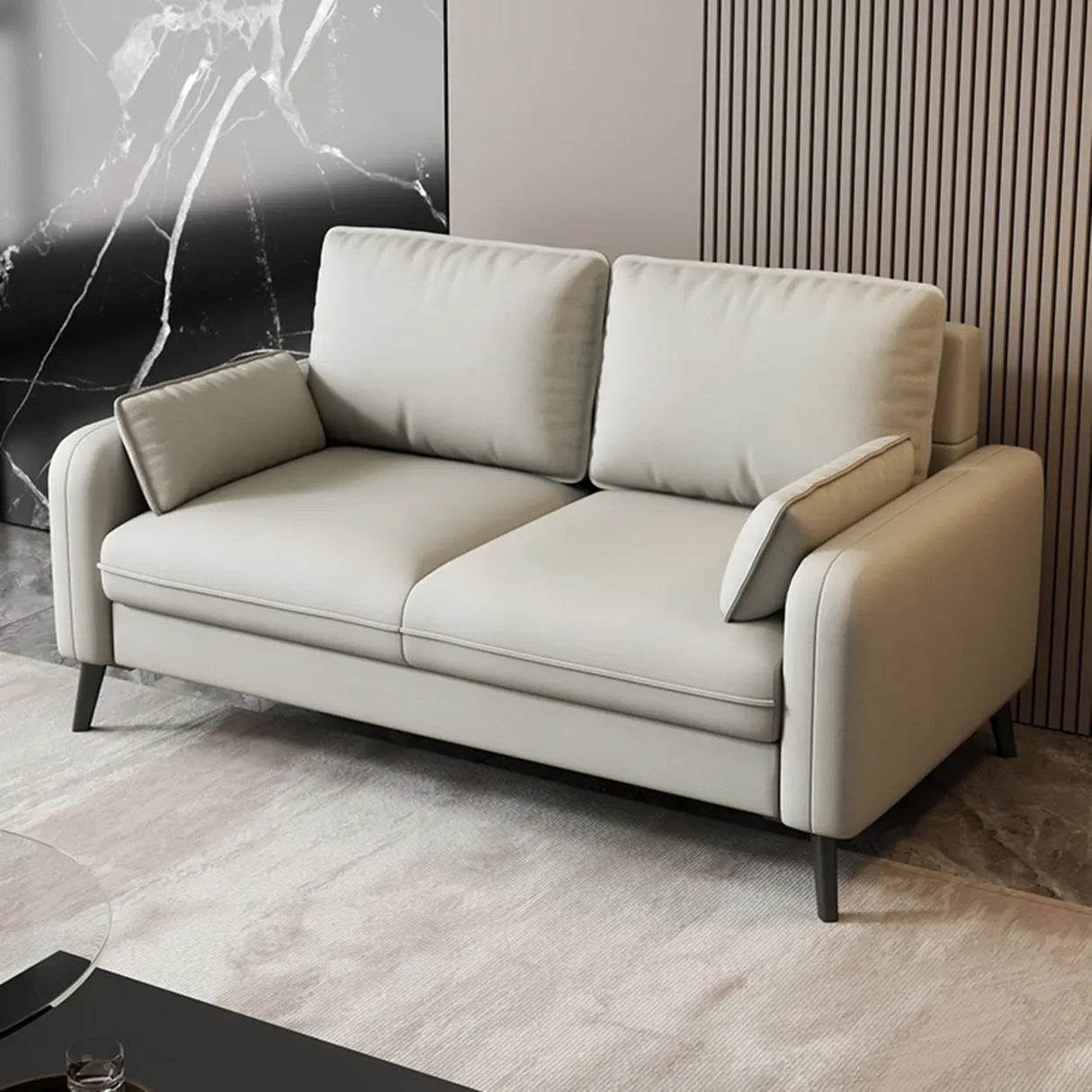 Dark Gray Stain Resistant Leather Square Arm Loveseat Image - 7