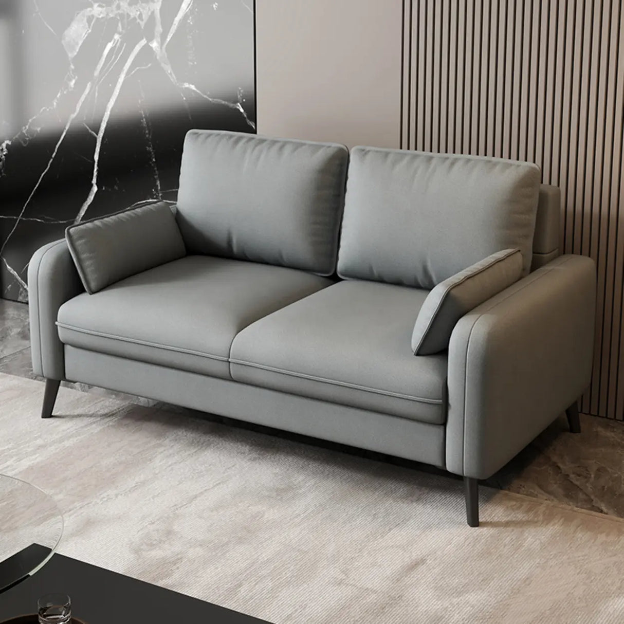 Dark Gray Stain Resistant Leather Square Arm Loveseat Image - 8