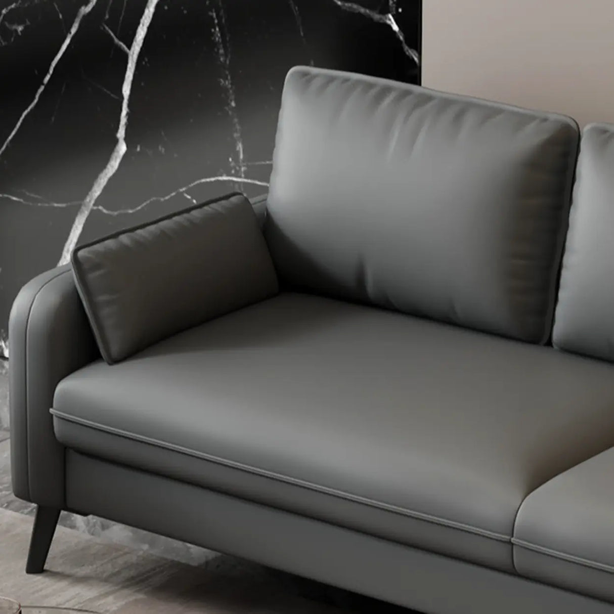 Dark Gray Stain Resistant Leather Square Arm Loveseat Image - 9
