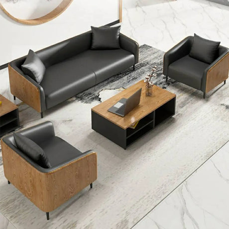Dark Gray Waterproof Leather Sofa Set for Reception Image - 1