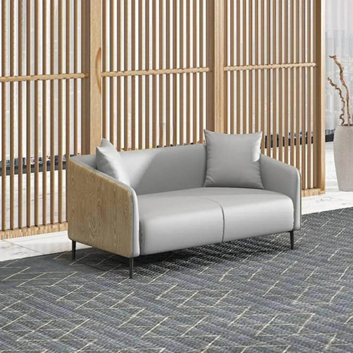 Dark Gray Waterproof Leather Sofa Set for Reception Image - 11