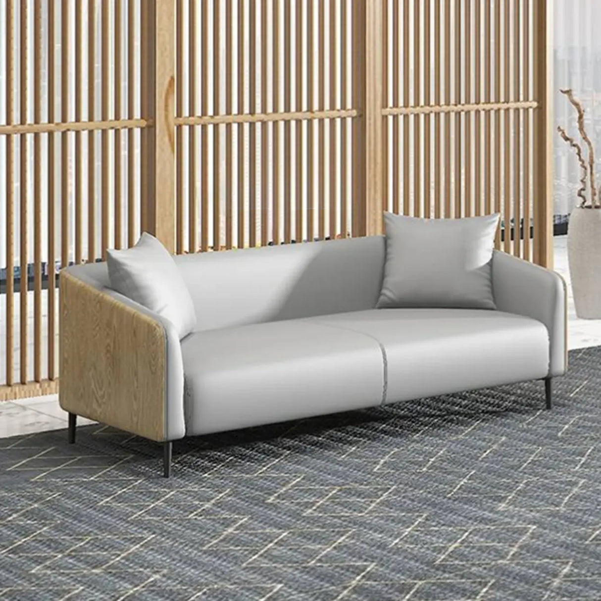 Dark Gray Waterproof Leather Sofa Set for Reception Image - 16