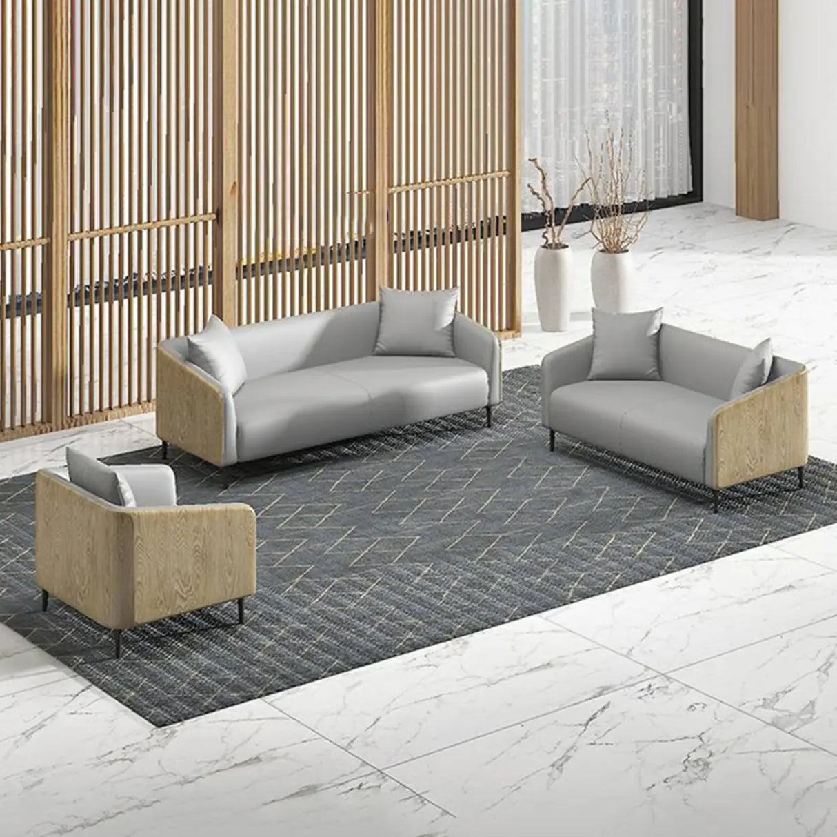 Dark Gray Waterproof Leather Sofa Set for Reception Image - 17