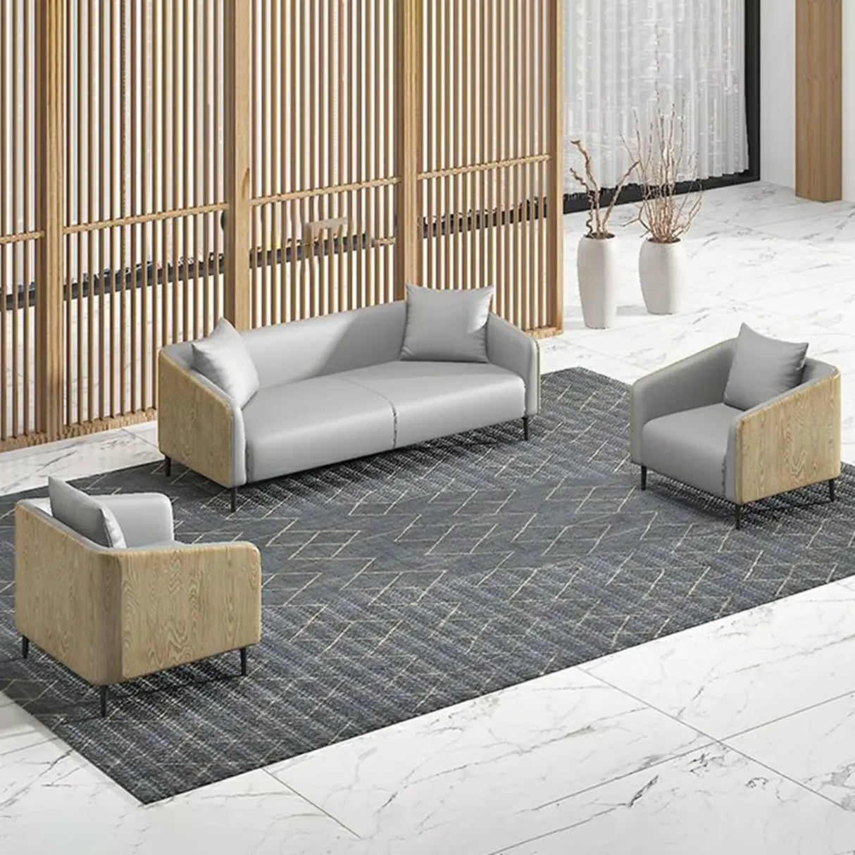 Dark Gray Waterproof Leather Sofa Set for Reception Image - 18