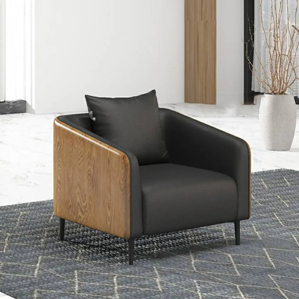 Dark Gray Waterproof Leather Sofa Set for Reception Image - 3