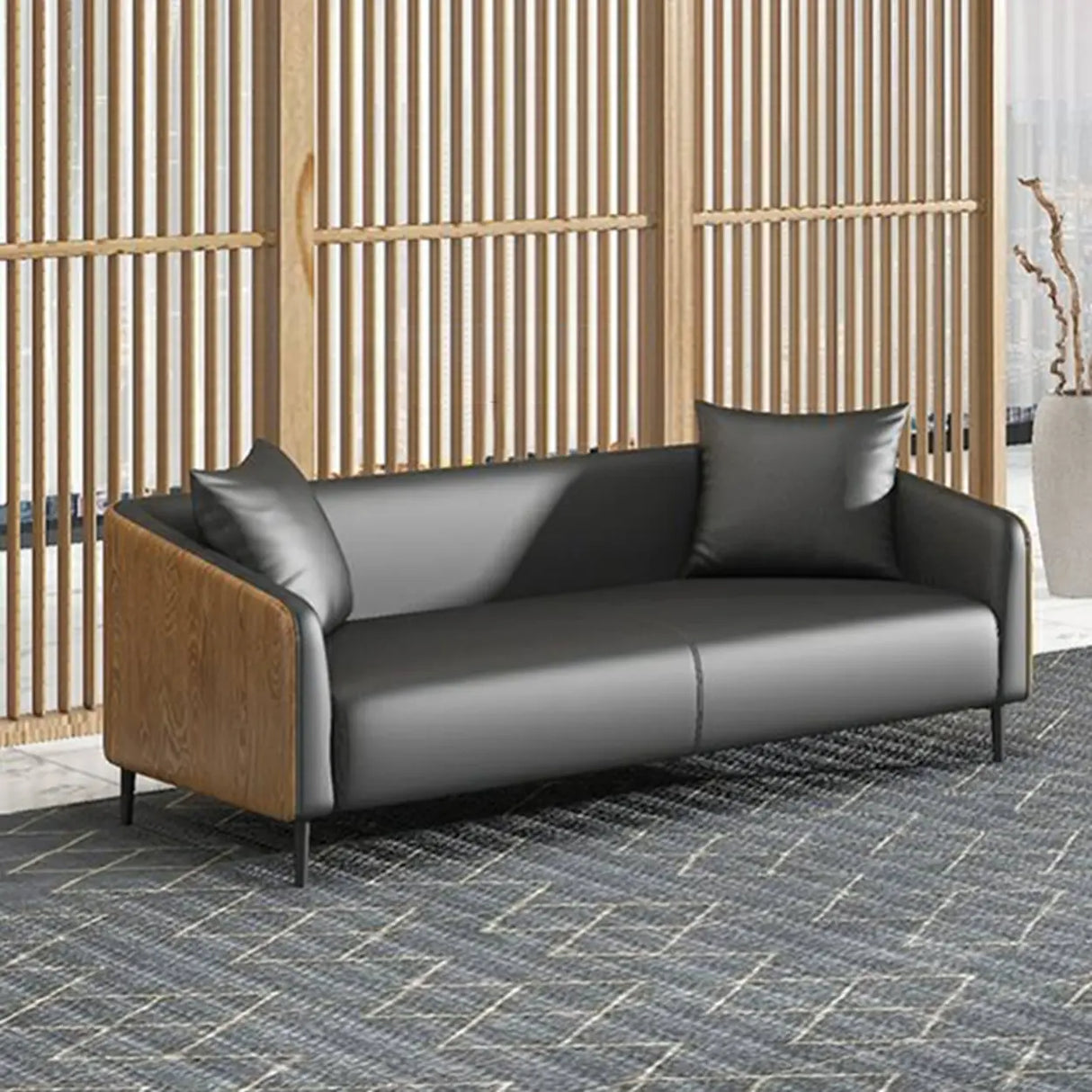 Dark Gray Waterproof Leather Sofa Set for Reception Image - 5