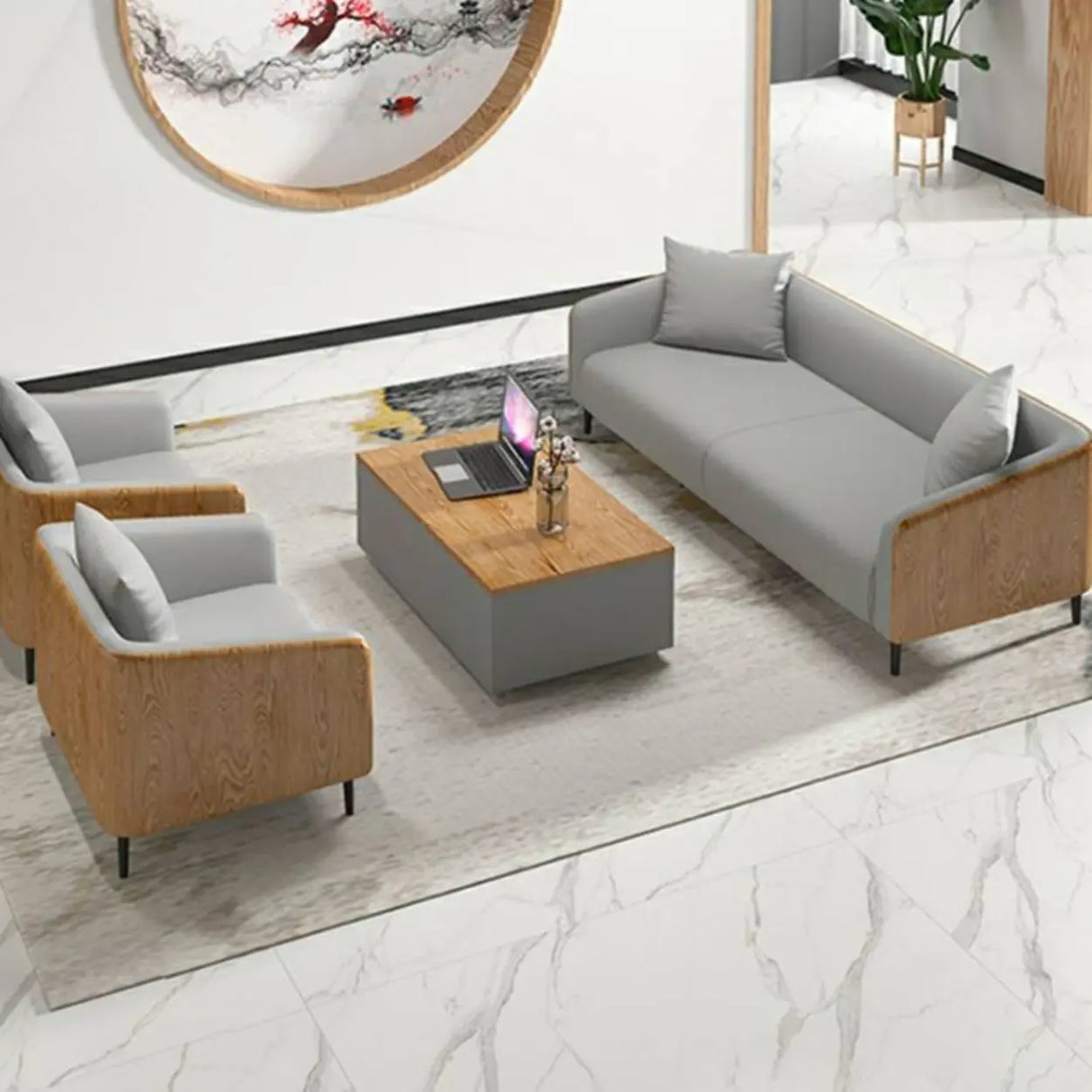 Dark Gray Waterproof Leather Sofa Set for Reception Image - 6