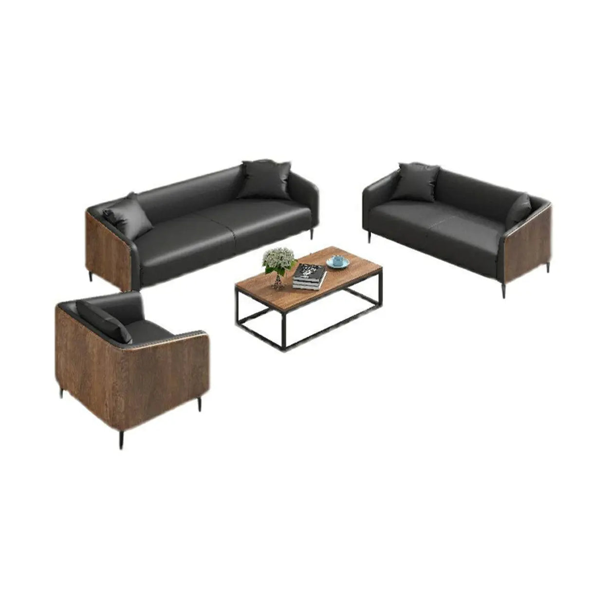 Dark Gray Waterproof Leather Sofa Set for Reception Image - 9