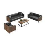 Dark Gray Waterproof Leather Sofa Set for Reception Image - 9