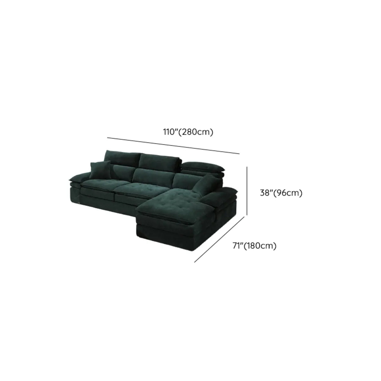Dark Green Large Multifunctional L-Shaped Fabric Sofa Image - 18