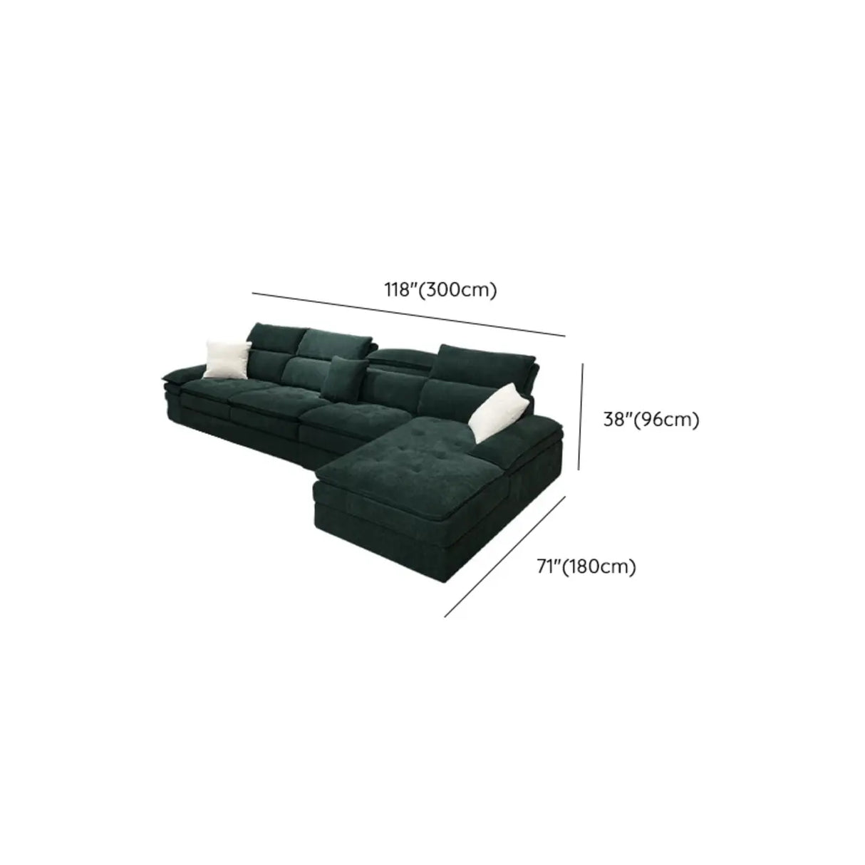 Dark Green Large Multifunctional L-Shaped Fabric Sofa Image - 19