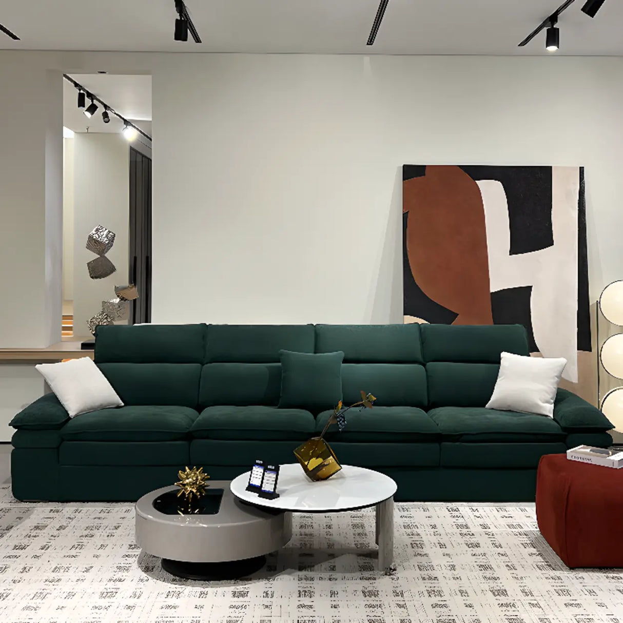 Dark Green Large Multifunctional L-Shaped Fabric Sofa Image - 1