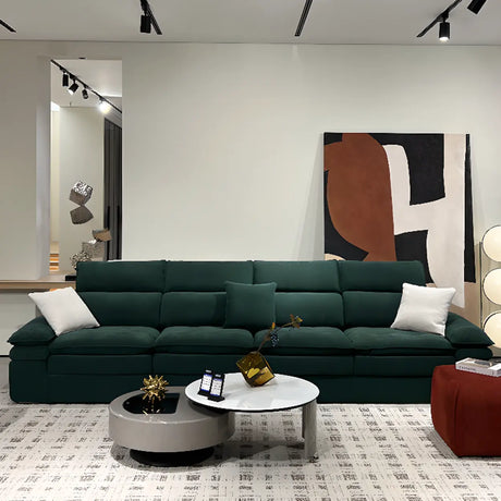 Dark Green Large Multifunctional L-Shaped Fabric Sofa Image - 1