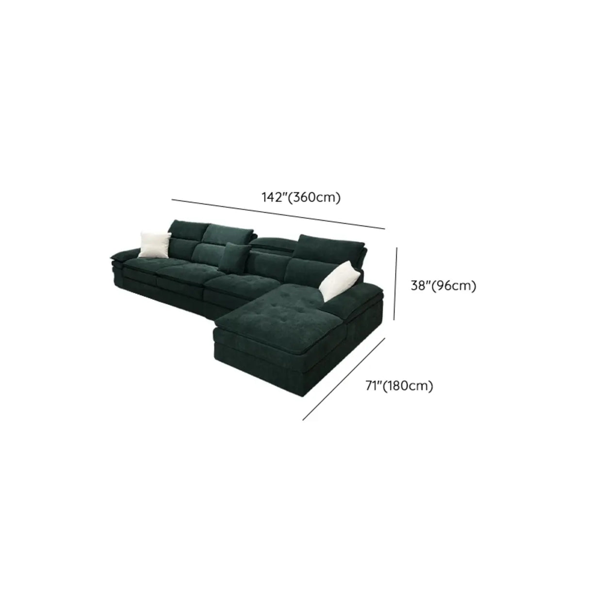 Dark Green Large Multifunctional L-Shaped Fabric Sofa Image - 21