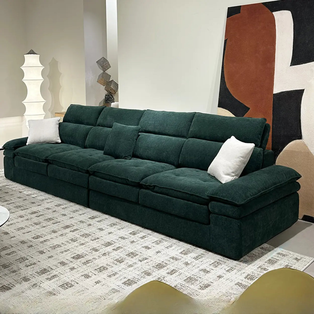 Dark Green Large Multifunctional L-Shaped Fabric Sofa Image - 2