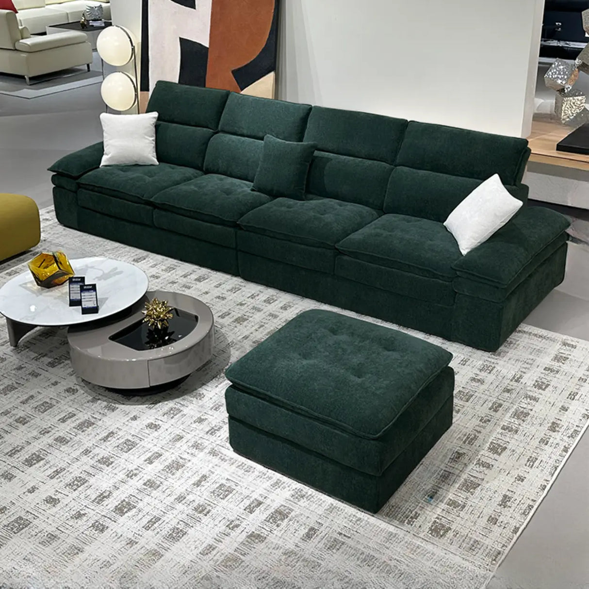 Dark Green Large Multifunctional L-Shaped Fabric Sofa Image - 3