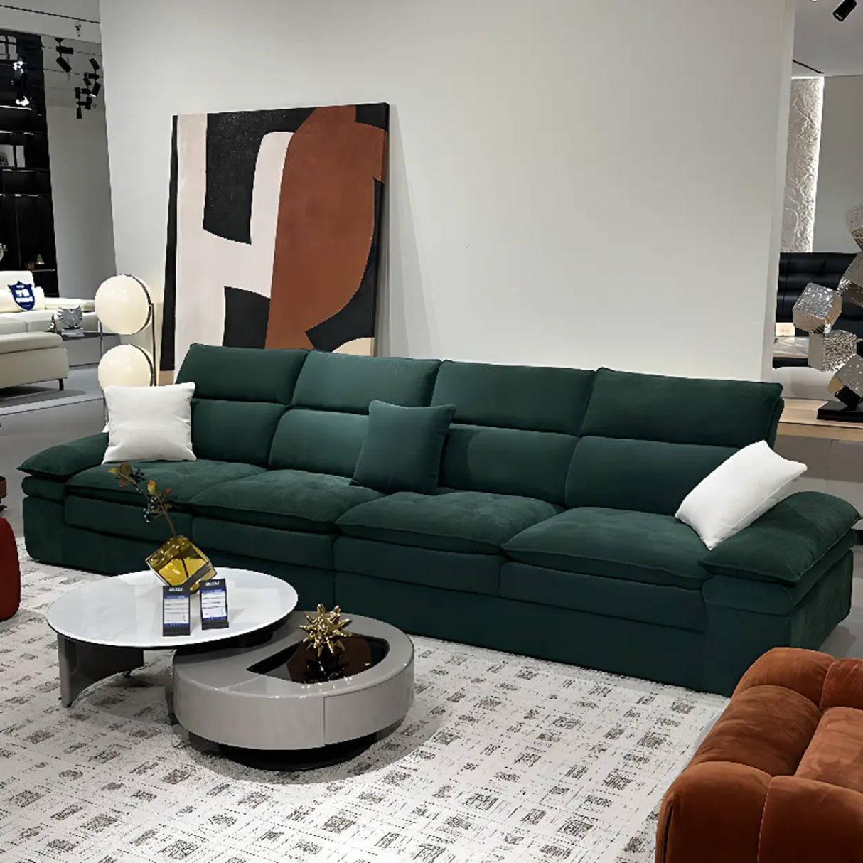 Dark Green Large Multifunctional L-Shaped Fabric Sofa Image - 4