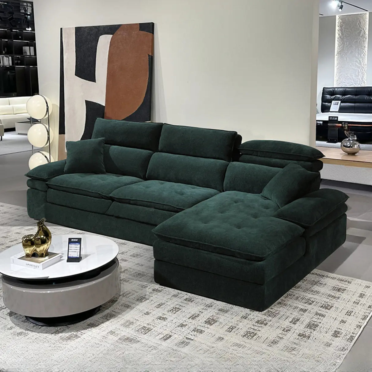 Dark Green Large Multifunctional L-Shaped Fabric Sofa Image - 5