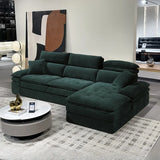 Dark Green Large Multifunctional L-Shaped Fabric Sofa Image - 5