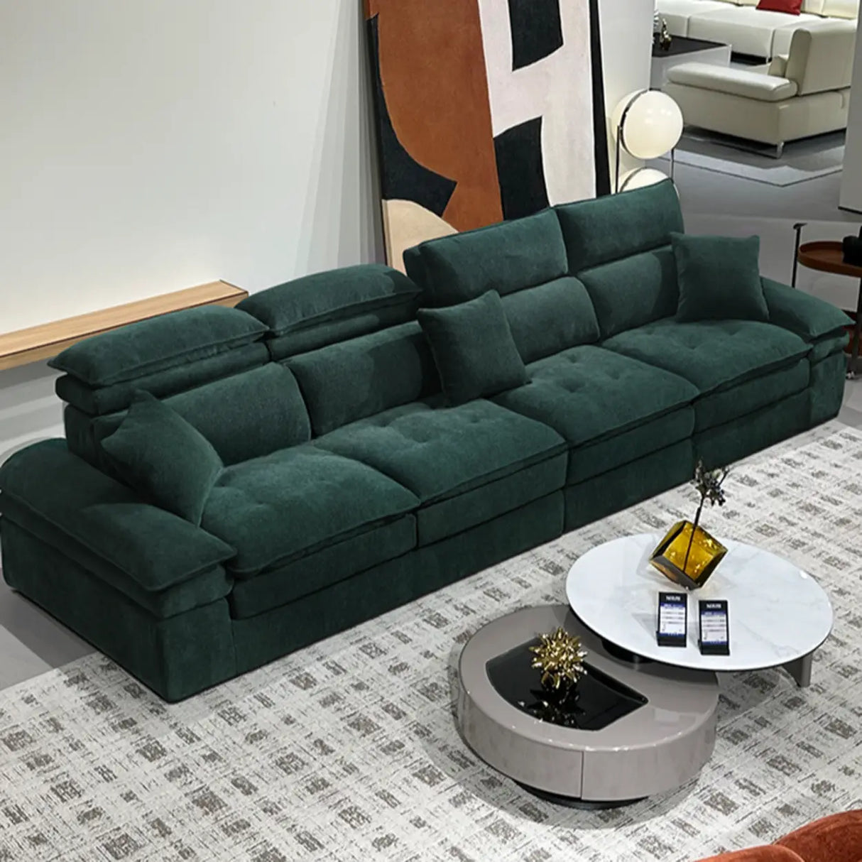 Dark Green Large Multifunctional L-Shaped Fabric Sofa Image - 6