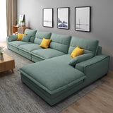 Dark Grey Cotton Linen Recessed Arm Right Sofa Chaise Image - 4