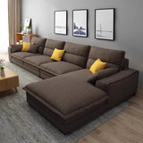 Dark Grey Cotton Linen Recessed Arm Right Sofa Chaise Image - 5