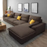 Dark Grey Cotton Linen Recessed Arm Right Sofa Chaise Image - 5