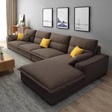 Dark Grey Cotton Linen Recessed Arm Right Sofa Chaise Image - 5
