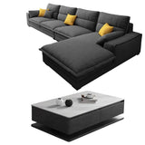 Dark Grey Cotton Linen Recessed Arm Right Sofa Chaise Image - 7