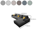 Dark Grey Cotton Linen Recessed Arm Right Sofa Chaise #size