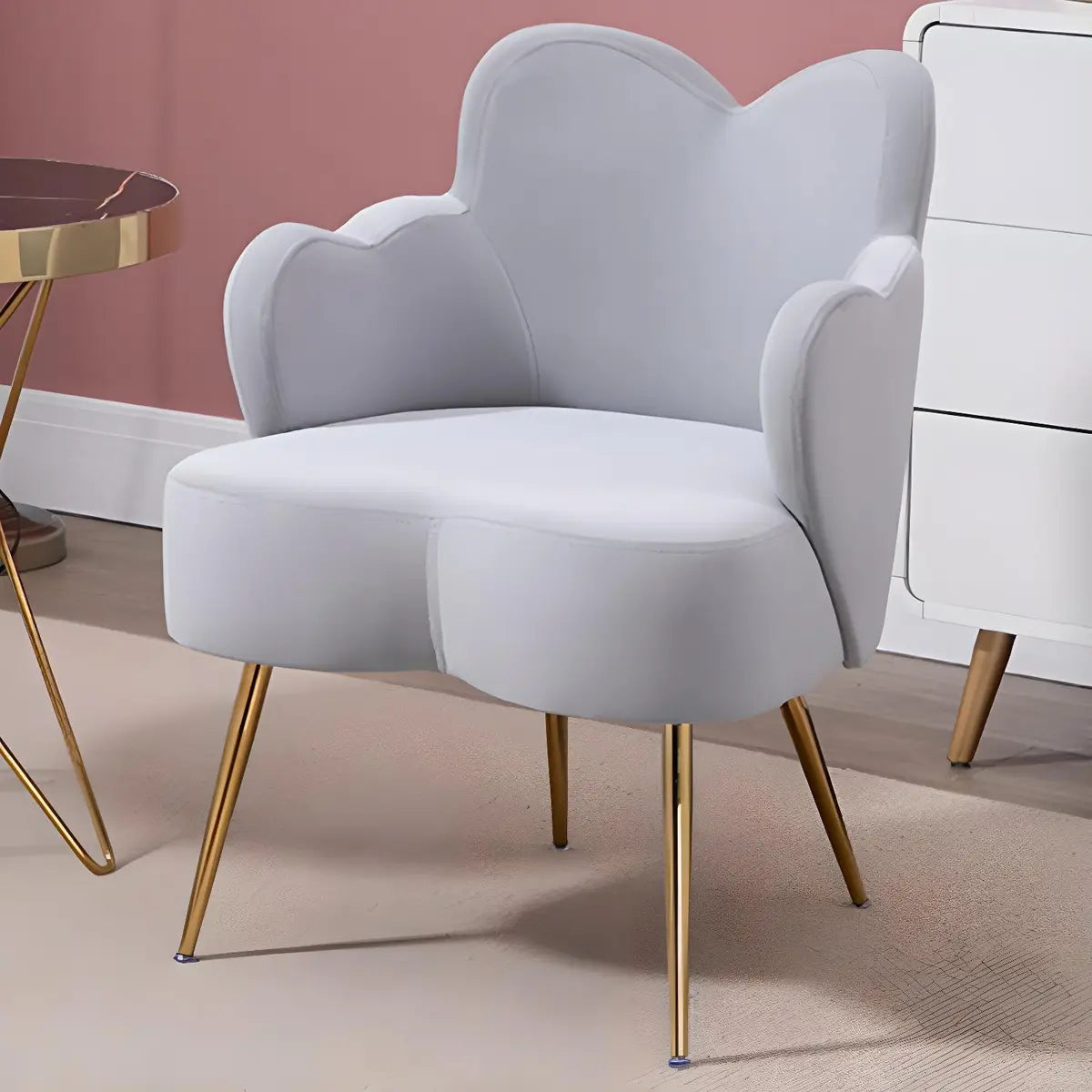 Dark Orange Recessed Arm Heart-Shape Gold Leg Arm Chair Image - 13