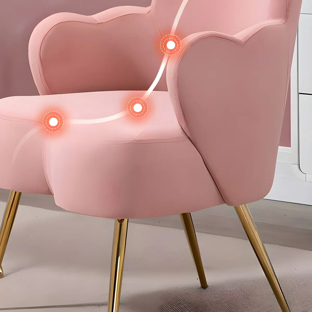 Dark Orange Recessed Arm Heart-Shape Gold Leg Arm Chair Image - 16