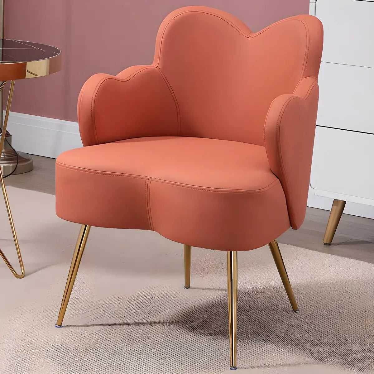 Dark Orange Recessed Arm Heart-Shape Gold Leg Arm Chair Image - 17