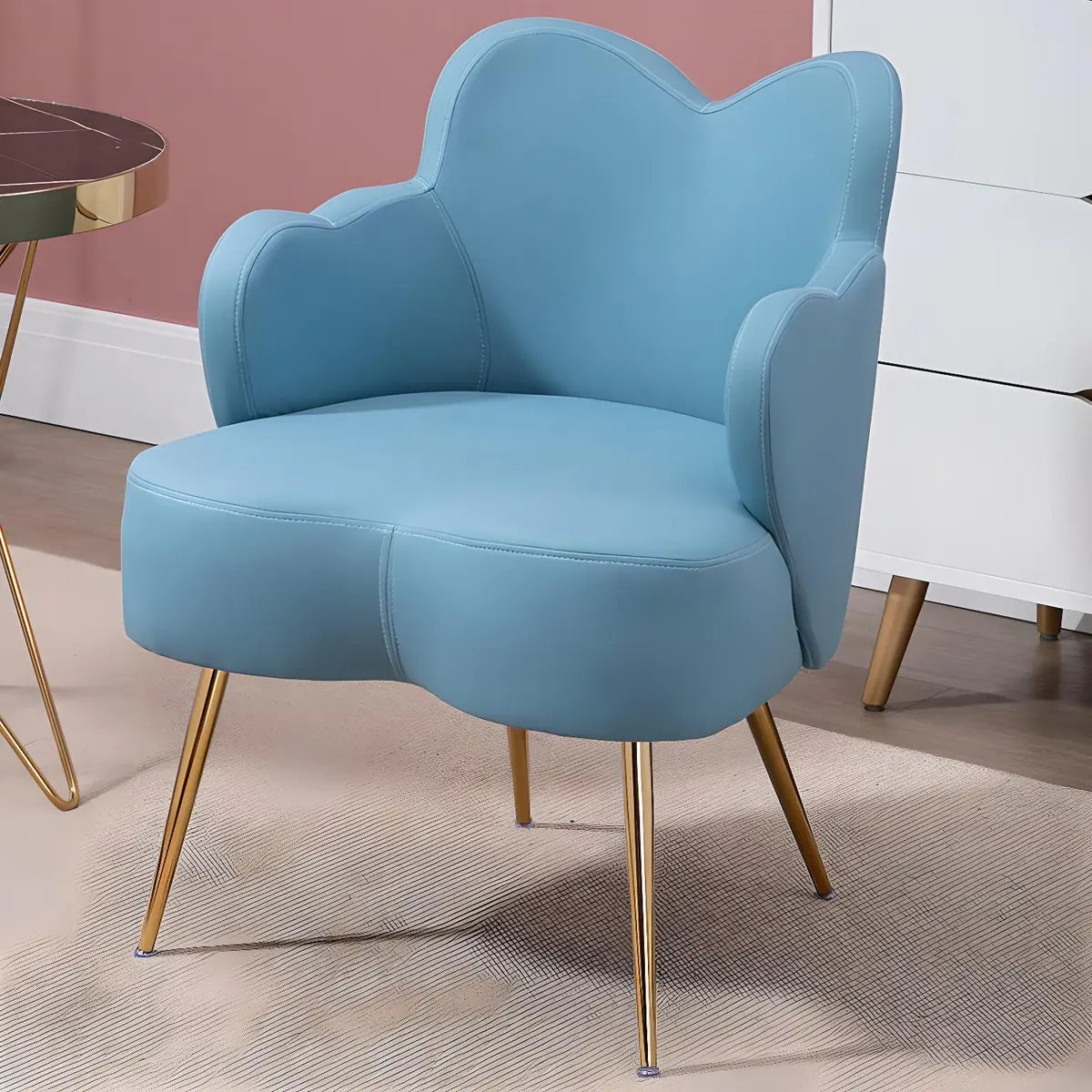 Dark Orange Recessed Arm Heart-Shape Gold Leg Arm Chair Image - 19