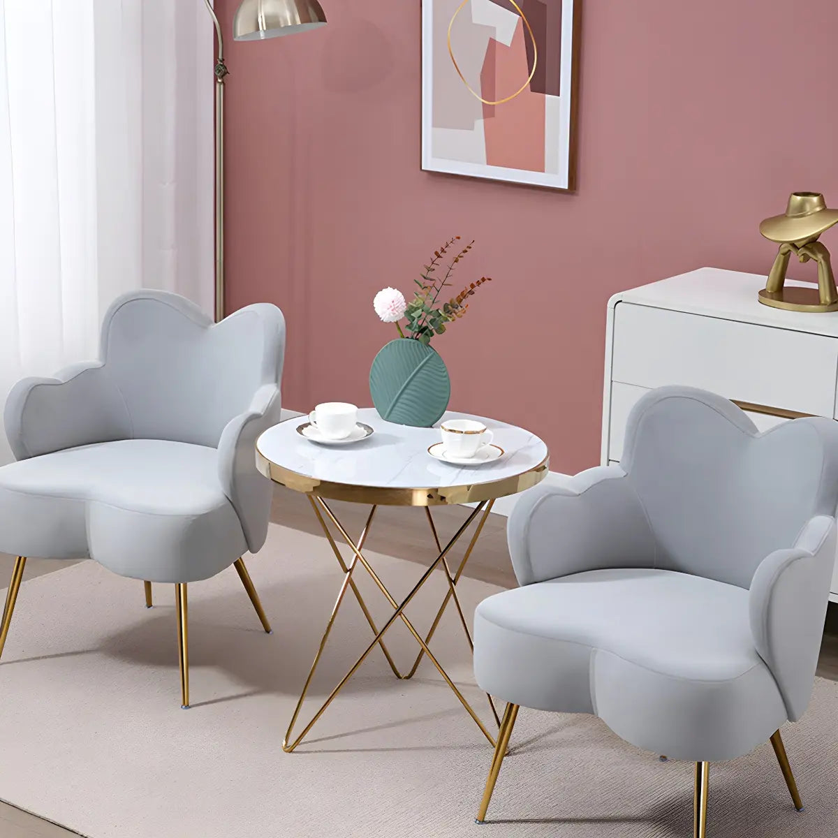 Dark Orange Recessed Arm Heart-Shape Gold Leg Arm Chair Image - 24