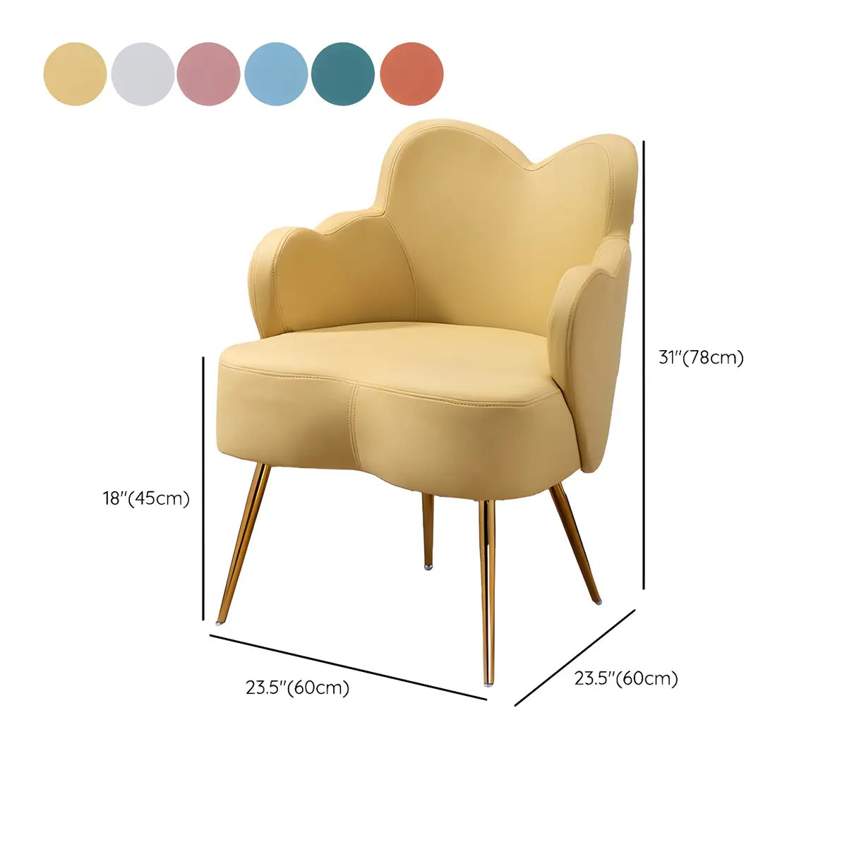Dark Orange Recessed Arm Heart-Shape Gold Leg Arm Chair Image - 26