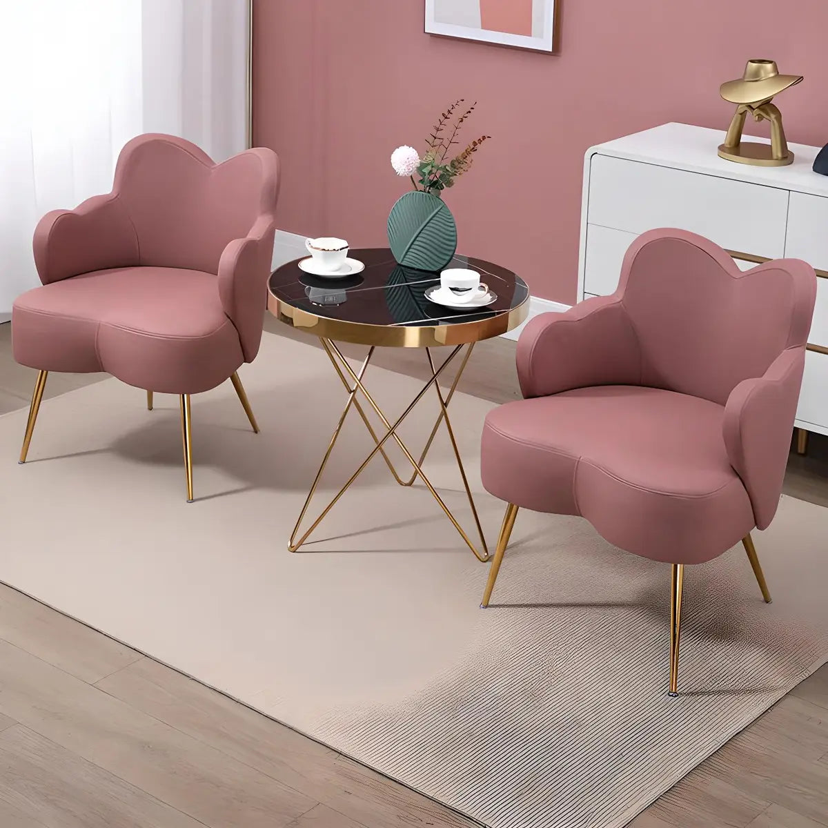 Dark Orange Recessed Arm Heart-Shape Gold Leg Arm Chair Image - 5