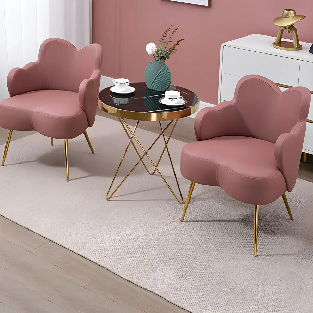 Dark Orange Recessed Arm Heart-Shape Gold Leg Arm Chair Image - 8