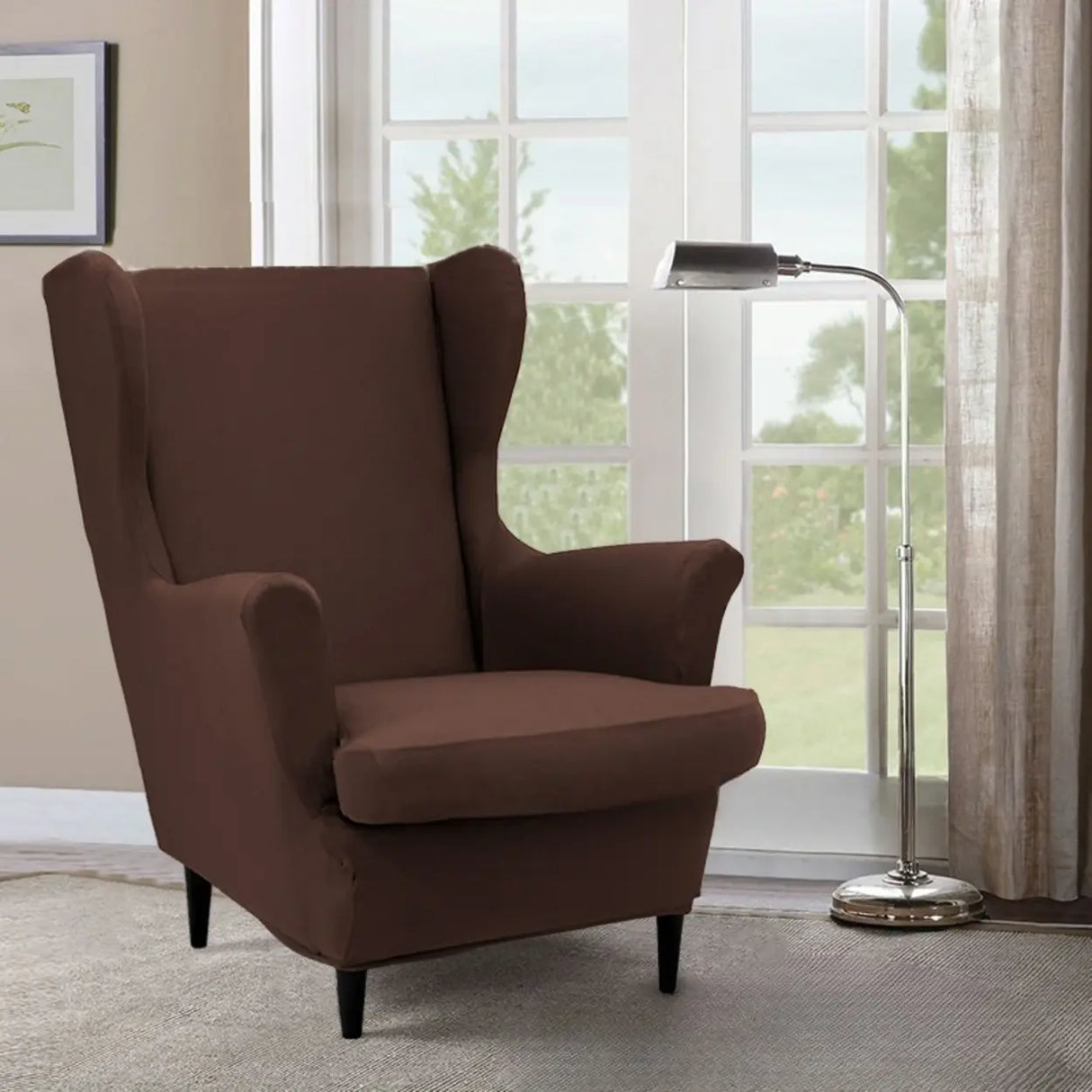 Dark Purple Fixed Back Cotton Fill High-Back Arm Chair Image - 15