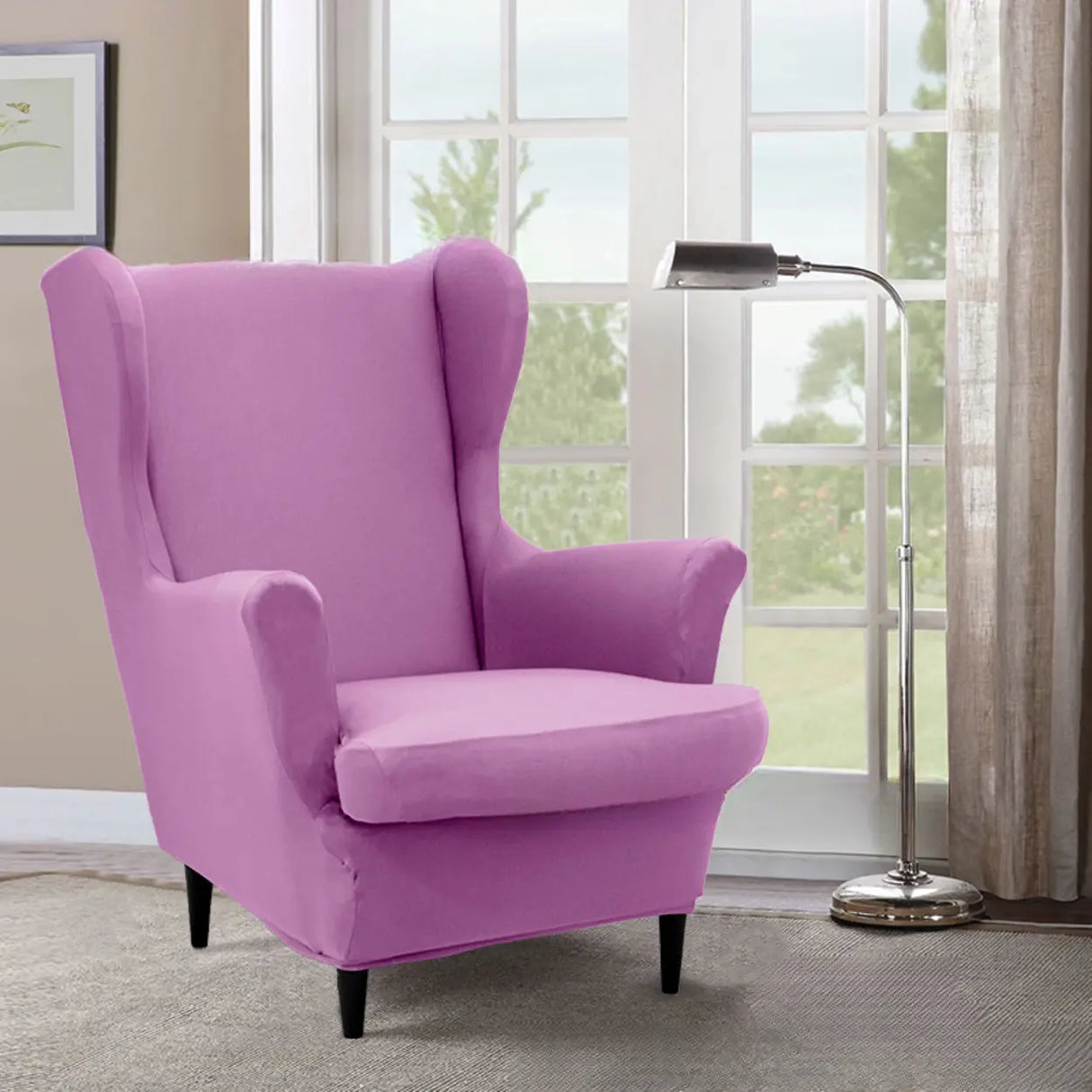 Dark Purple Fixed Back Cotton Fill High-Back Arm Chair Image - 16