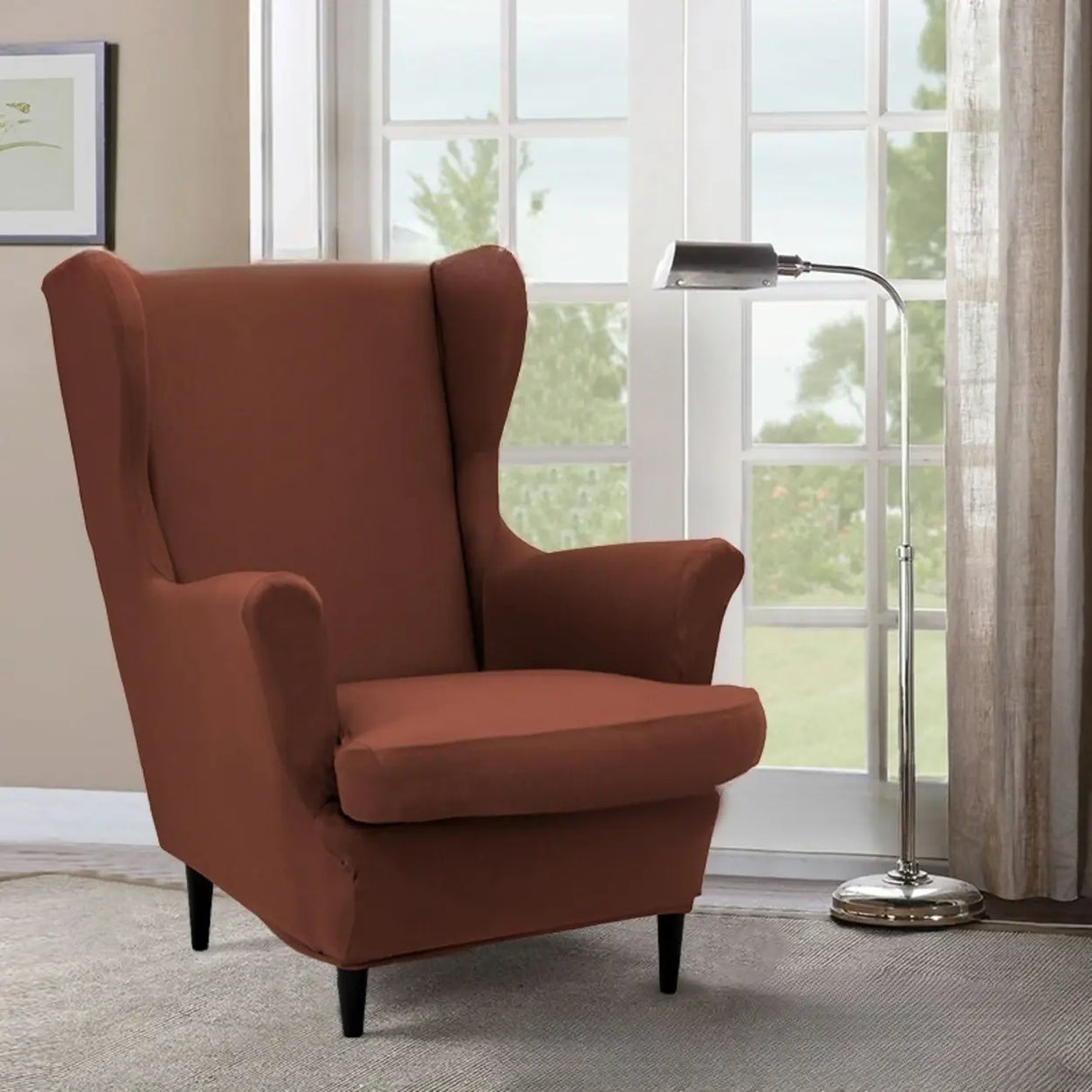 Dark Purple Fixed Back Cotton Fill High-Back Arm Chair Image - 18