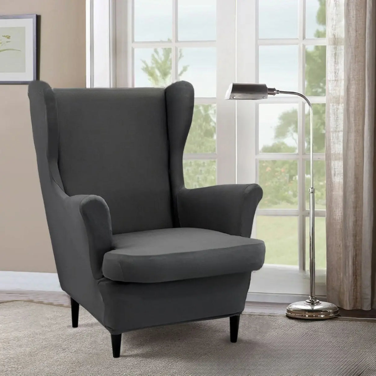 Dark Purple Fixed Back Cotton Fill High-Back Arm Chair Image - 19