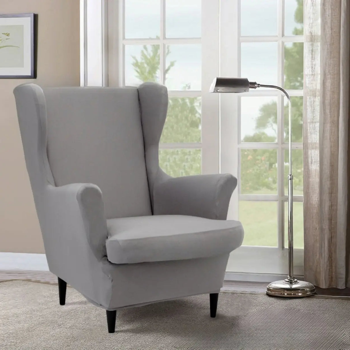 Dark Purple Fixed Back Cotton Fill High-Back Arm Chair Image - 2