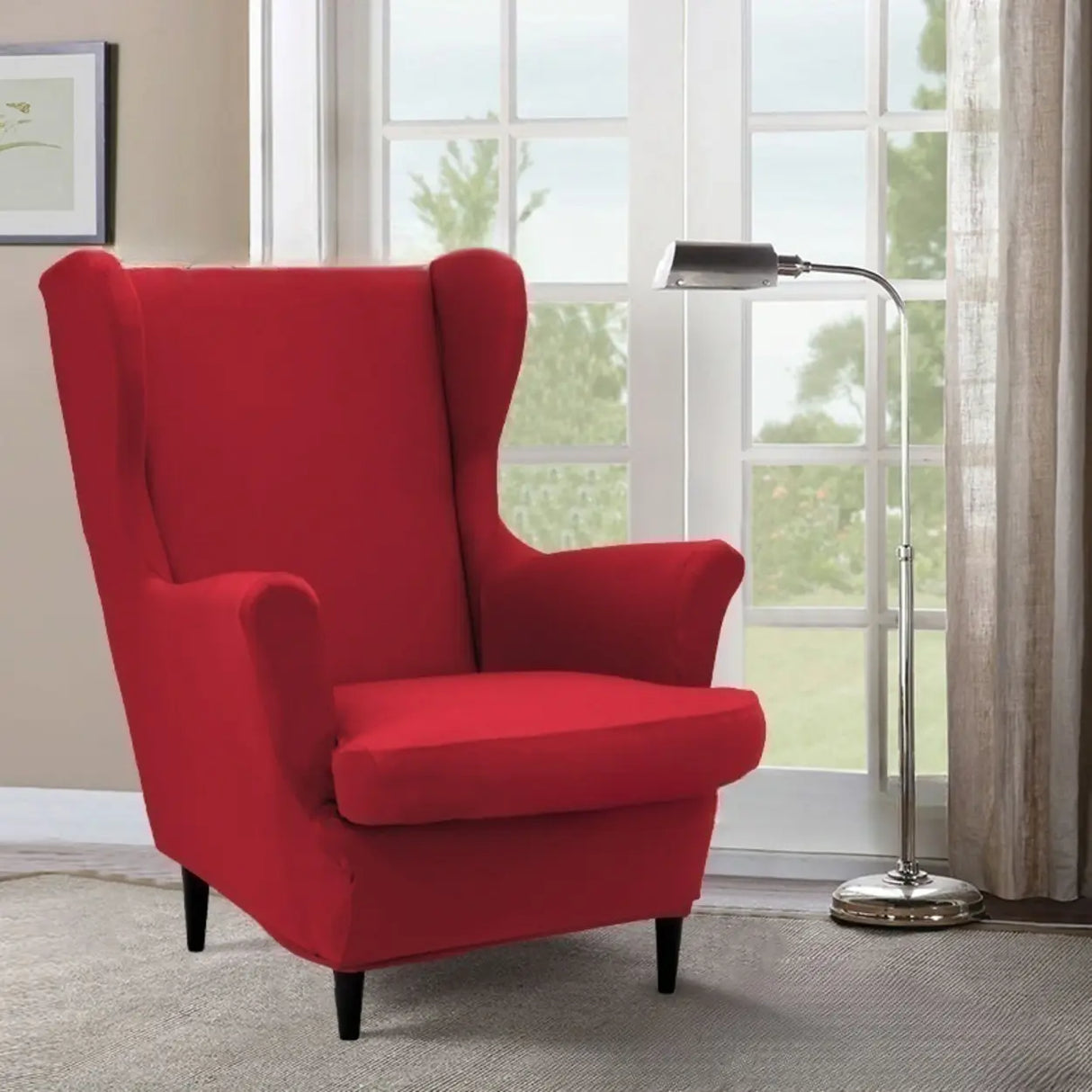 Dark Purple Fixed Back Cotton Fill High-Back Arm Chair Image - 21