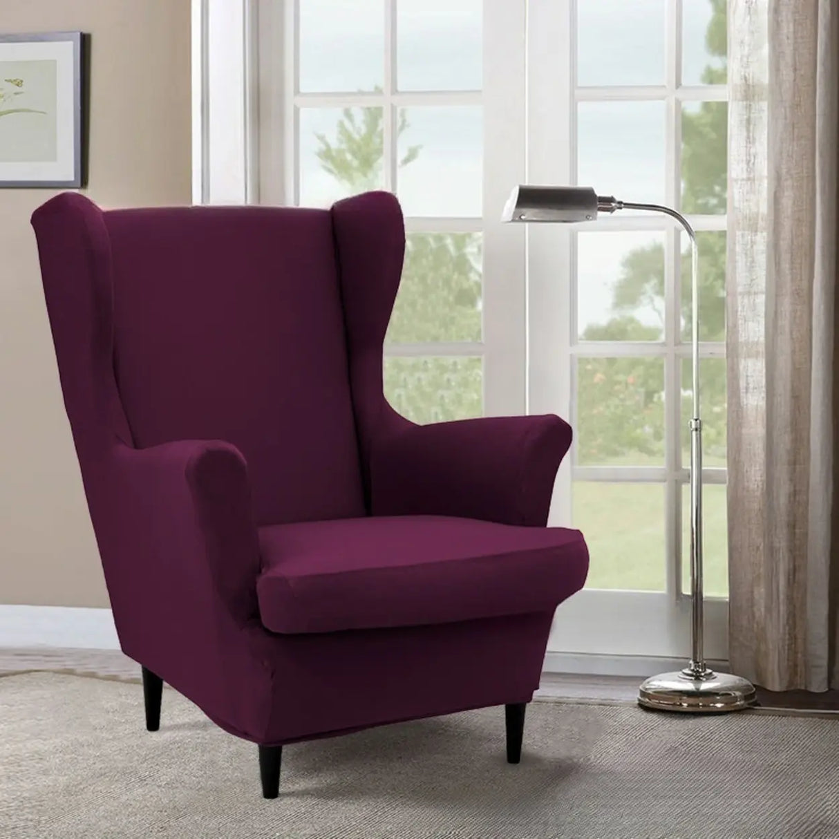 Dark Purple Fixed Back Cotton Fill High-Back Arm Chair Image - 26