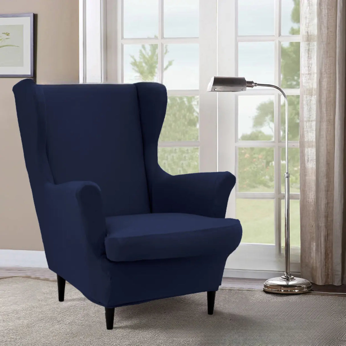 Dark Purple Fixed Back Cotton Fill High-Back Arm Chair Image - 3