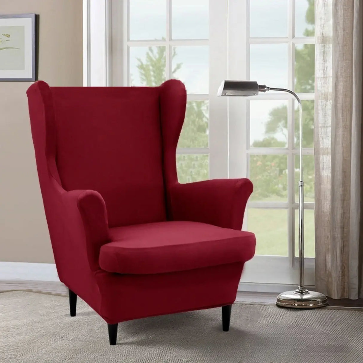 Dark Purple Fixed Back Cotton Fill High-Back Arm Chair Image - 33