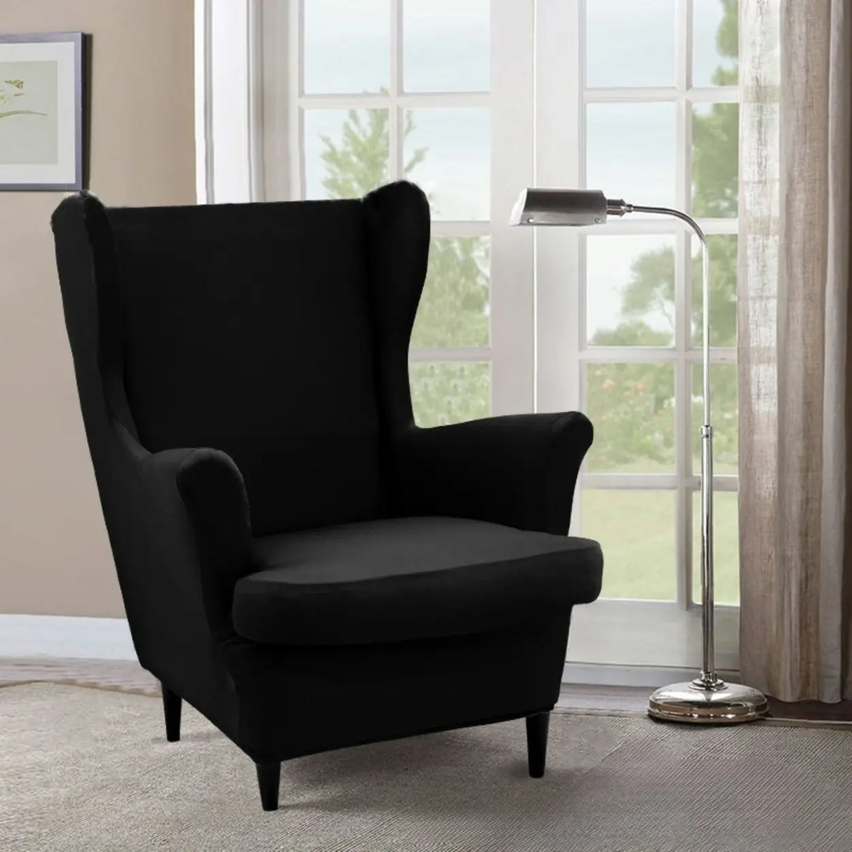 Dark Purple Fixed Back Cotton Fill High-Back Arm Chair Image - 35