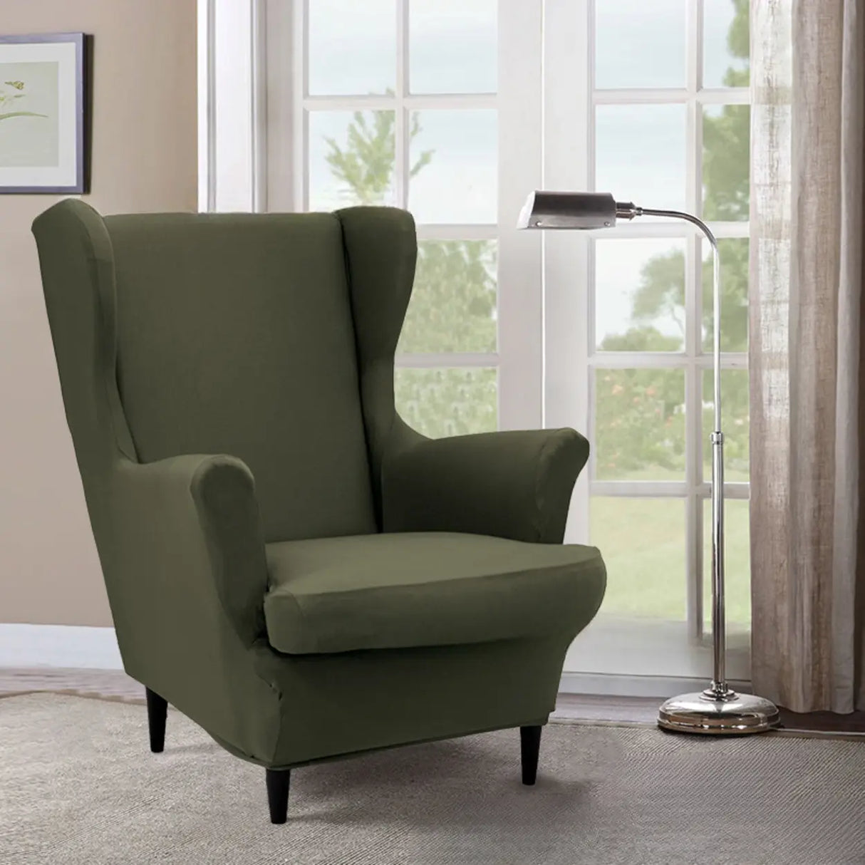Dark Purple Fixed Back Cotton Fill High-Back Arm Chair Image - 5