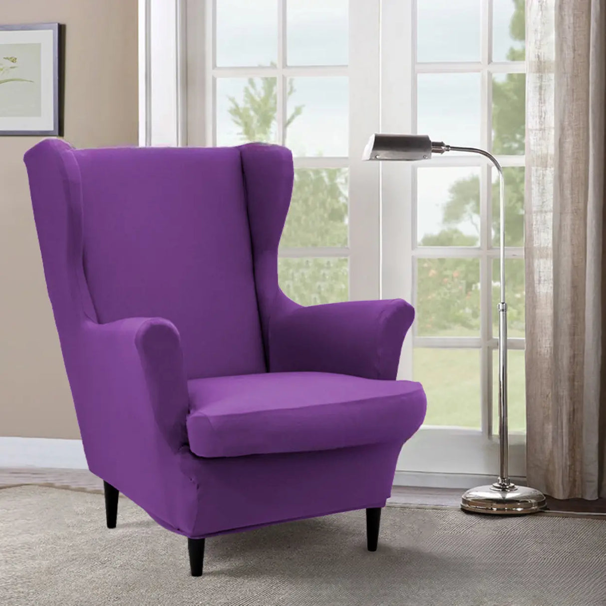 Dark Purple Fixed Back Cotton Fill High-Back Arm Chair Image - 8